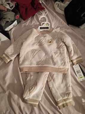 Nautica Plush Baby Sweatshirt and Joggers - Cream & Tan
